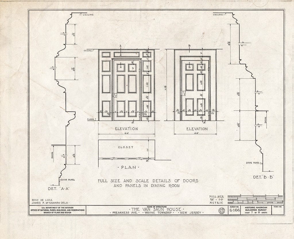 Blueprint HABS NJ,16-PREK,2- (Sheet 7 of 8) - Van Saun House, Preakness Avenue & Singac Brook, Preakness, Passaic County, NJ