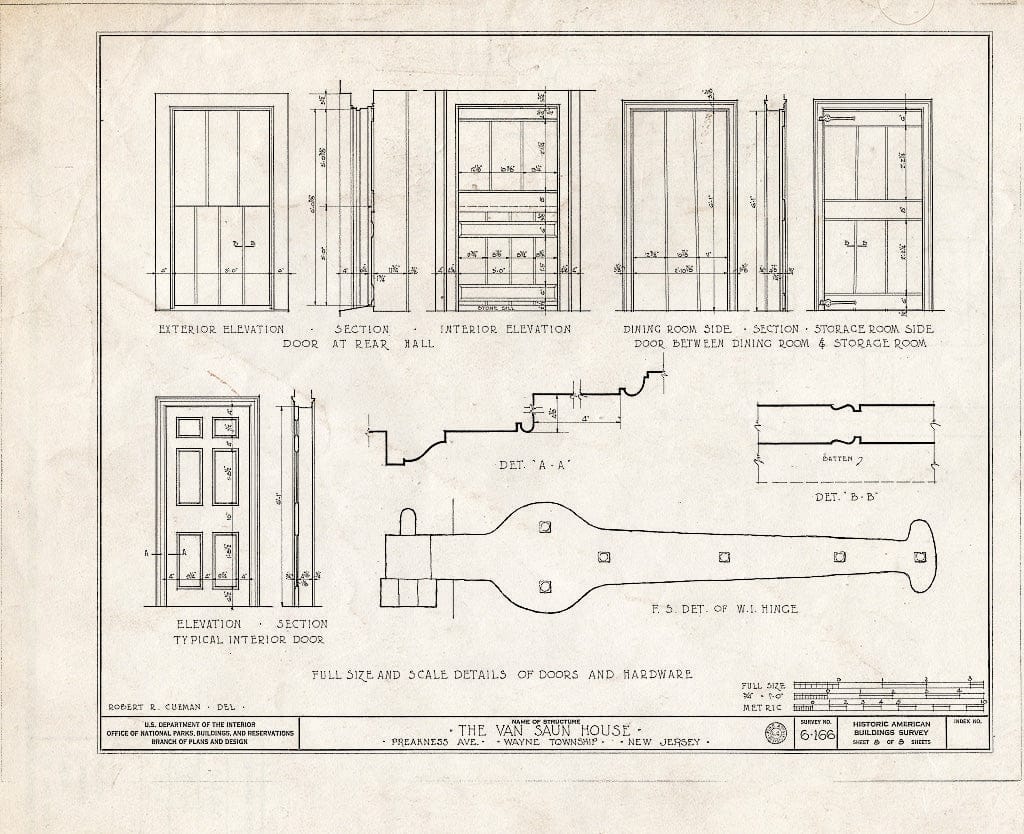 Blueprint HABS NJ,16-PREK,2- (Sheet 8 of 8) - Van Saun House, Preakness Avenue & Singac Brook, Preakness, Passaic County, NJ