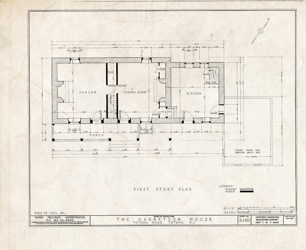 Blueprint HABS NJ,16-TOTO,1- (Sheet 2 of 12) - Van Allen-Garretson House, Totowa Road, Totowa, Passaic County, NJ