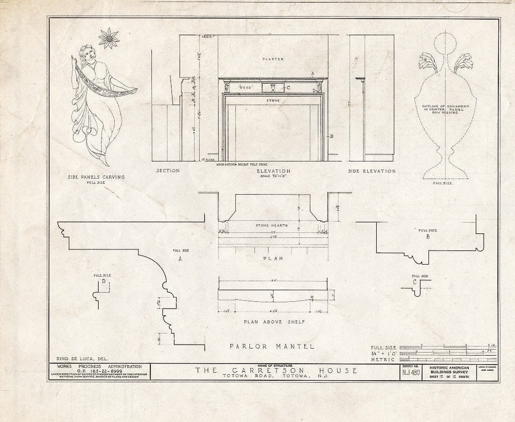 Blueprint HABS NJ,16-TOTO,1- (Sheet 12 of 12) - Van Allen-Garretson House, Totowa Road, Totowa, Passaic County, NJ