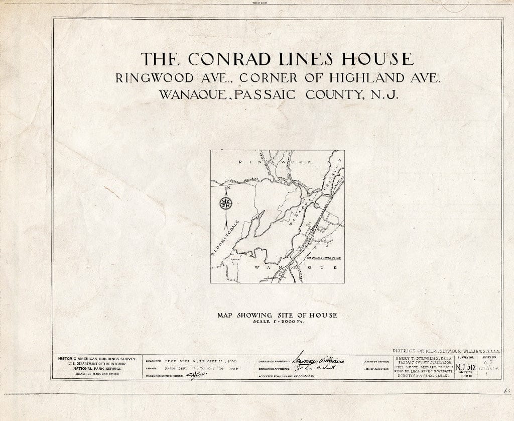 Blueprint HABS NJ,16-WANA,1- (Sheet 0 of 12) - Conrad Lines House, Ringwood & Highland Avenues, Wanaque, Passaic County, NJ