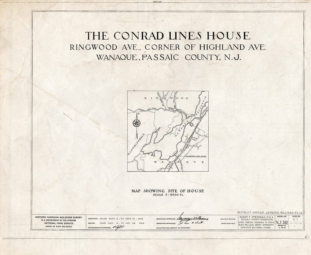 Blueprint HABS NJ,16-WANA,1- (Sheet 0 of 12) - Conrad Lines House, Ringwood & Highland Avenues, Wanaque, Passaic County, NJ