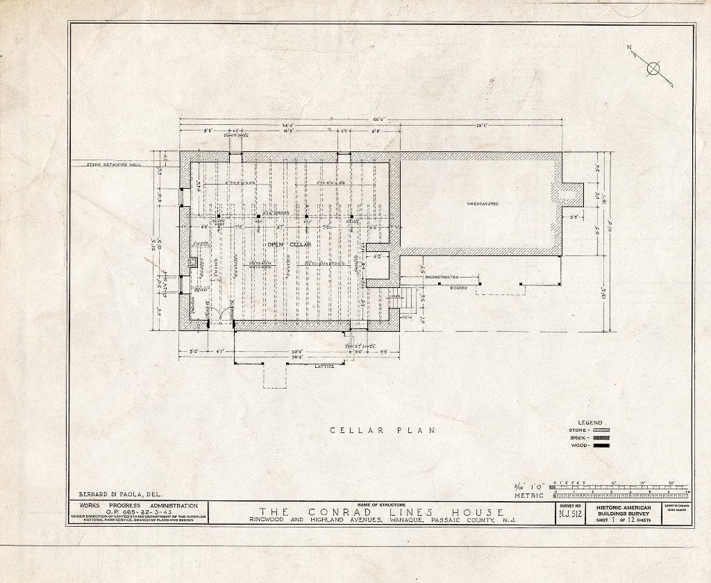 Blueprint HABS NJ,16-WANA,1- (Sheet 1 of 12) - Conrad Lines House, Ringwood & Highland Avenues, Wanaque, Passaic County, NJ