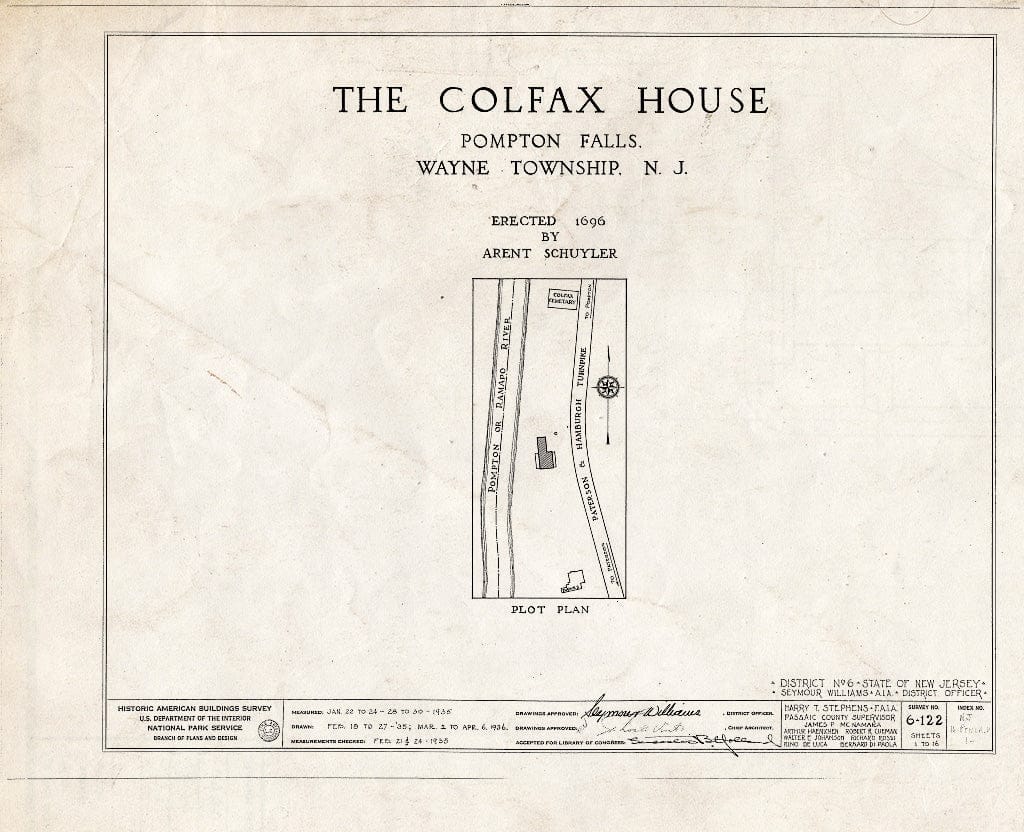 Blueprint HABS NJ,16-POMLA.V,1- (Sheet 0 of 16) - Schuyler-Colfax House, Paterson-Hamburg Turnpike, Pompton, Passaic County, NJ