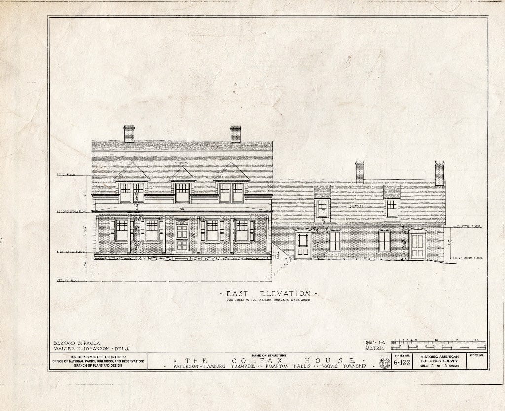 Blueprint HABS NJ,16-POMLA.V,1- (Sheet 5 of 16) - Schuyler-Colfax House, Paterson-Hamburg Turnpike, Pompton, Passaic County, NJ