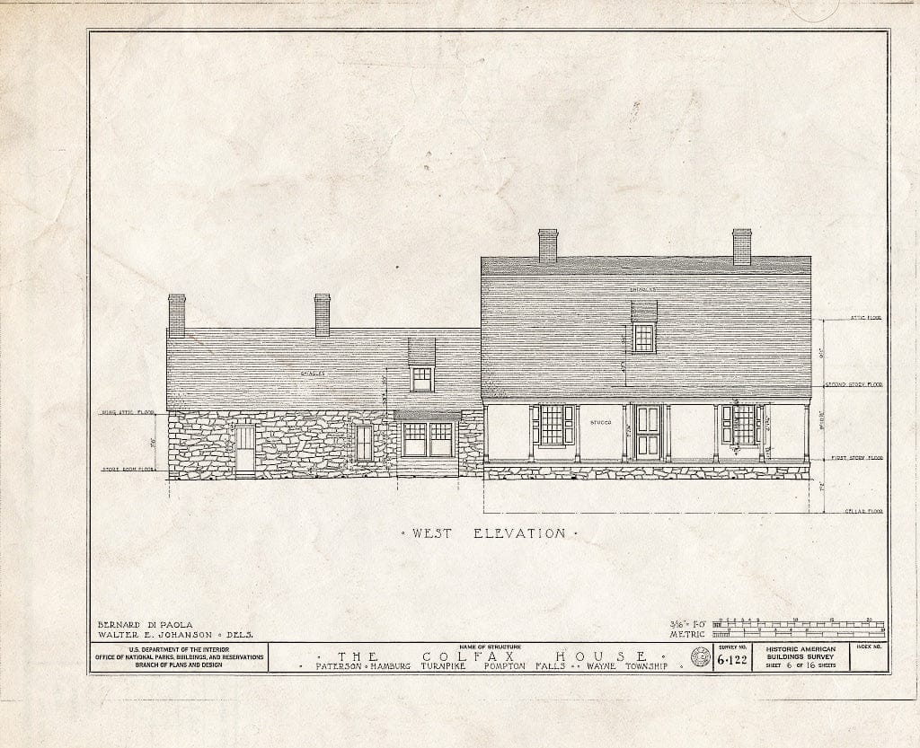 Blueprint HABS NJ,16-POMLA.V,1- (Sheet 6 of 16) - Schuyler-Colfax House, Paterson-Hamburg Turnpike, Pompton, Passaic County, NJ
