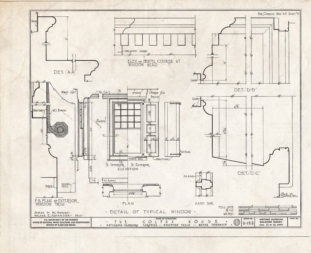 Blueprint HABS NJ,16-POMLA.V,1- (Sheet 13 of 16) - Schuyler-Colfax House, Paterson-Hamburg Turnpike, Pompton, Passaic County, NJ