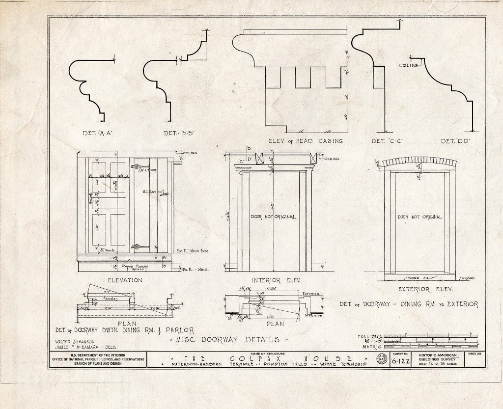 Blueprint HABS NJ,16-POMLA.V,1- (Sheet 14 of 16) - Schuyler-Colfax House, Paterson-Hamburg Turnpike, Pompton, Passaic County, NJ