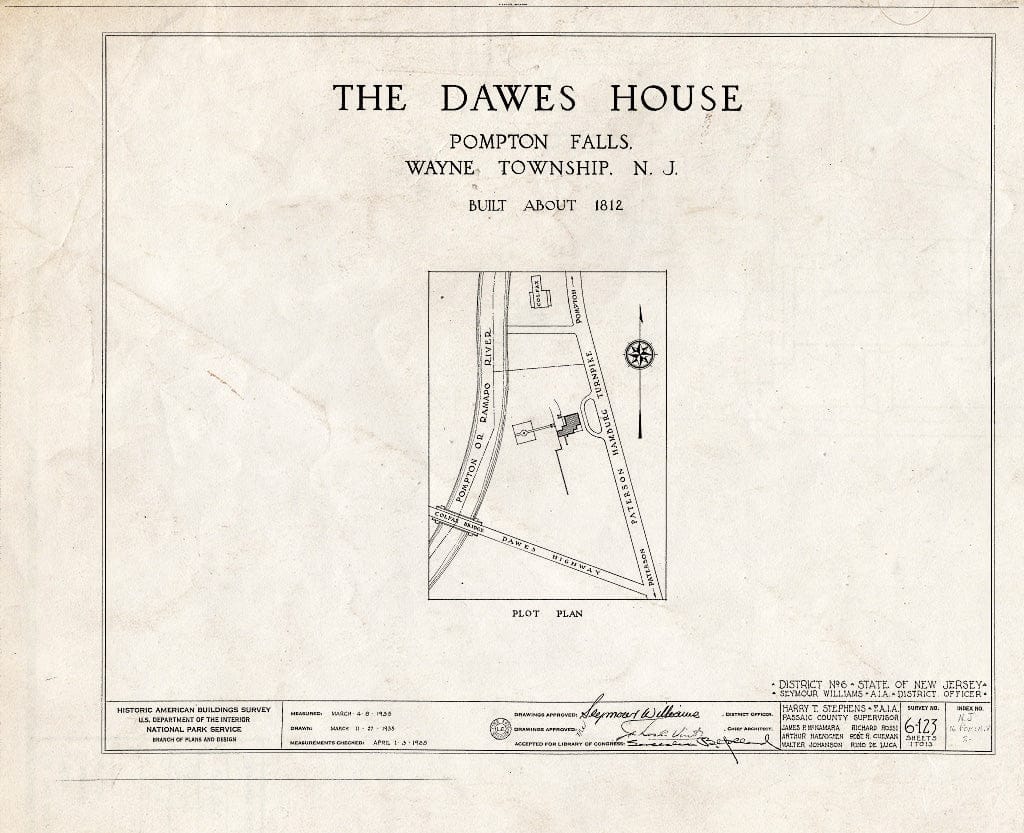Blueprint HABS NJ,16-POMLA.V,2- (Sheet 0 of 13) - Colfax-Dawes House, Paterson-Hamburg Turnpike, Pompton, Passaic County, NJ
