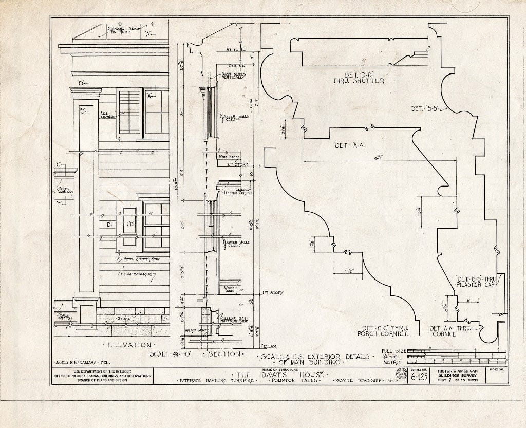 Blueprint HABS NJ,16-POMLA.V,2- (Sheet 7 of 13) - Colfax-Dawes House, Paterson-Hamburg Turnpike, Pompton, Passaic County, NJ