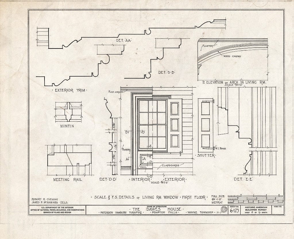 Blueprint HABS NJ,16-POMLA.V,2- (Sheet 9 of 13) - Colfax-Dawes House, Paterson-Hamburg Turnpike, Pompton, Passaic County, NJ