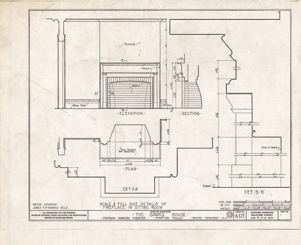 Blueprint HABS NJ,16-POMLA.V,2- (Sheet 12 of 13) - Colfax-Dawes House, Paterson-Hamburg Turnpike, Pompton, Passaic County, NJ