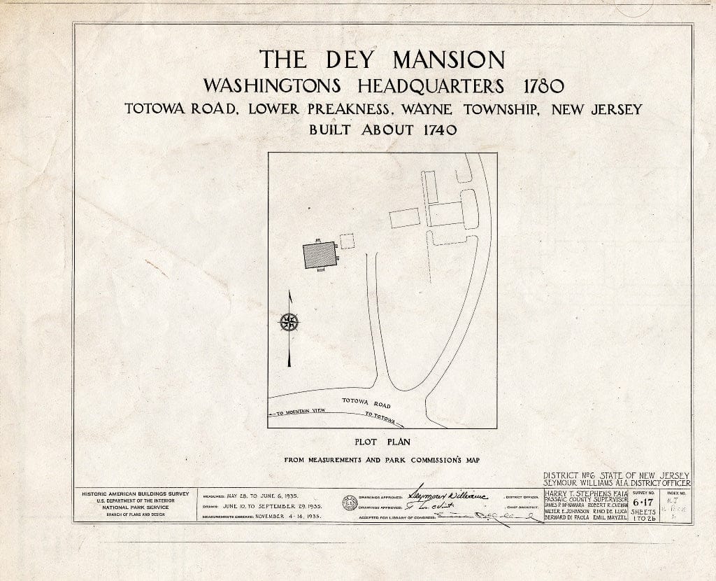 Blueprint HABS NJ,16-PREK,1- (Sheet 0 of 26) - Dey Mansion, 199 Totowa Road, Preakness, Passaic County, NJ