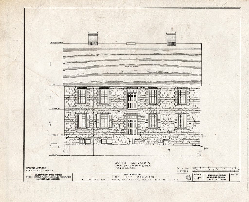 Blueprint HABS NJ,16-PREK,1- (Sheet 7 of 26) - Dey Mansion, 199 Totowa Road, Preakness, Passaic County, NJ