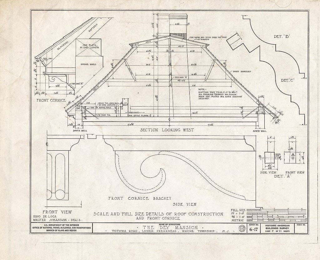 Blueprint HABS NJ,16-PREK,1- (Sheet 9 of 26) - Dey Mansion, 199 Totowa Road, Preakness, Passaic County, NJ