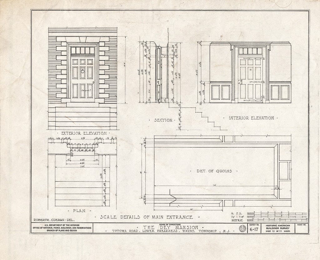 Blueprint HABS NJ,16-PREK,1- (Sheet 10 of 26) - Dey Mansion, 199 Totowa Road, Preakness, Passaic County, NJ