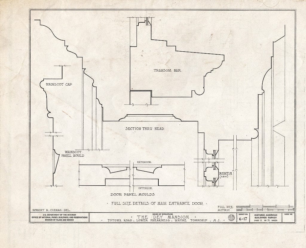 Blueprint HABS NJ,16-PREK,1- (Sheet 11 of 26) - Dey Mansion, 199 Totowa Road, Preakness, Passaic County, NJ