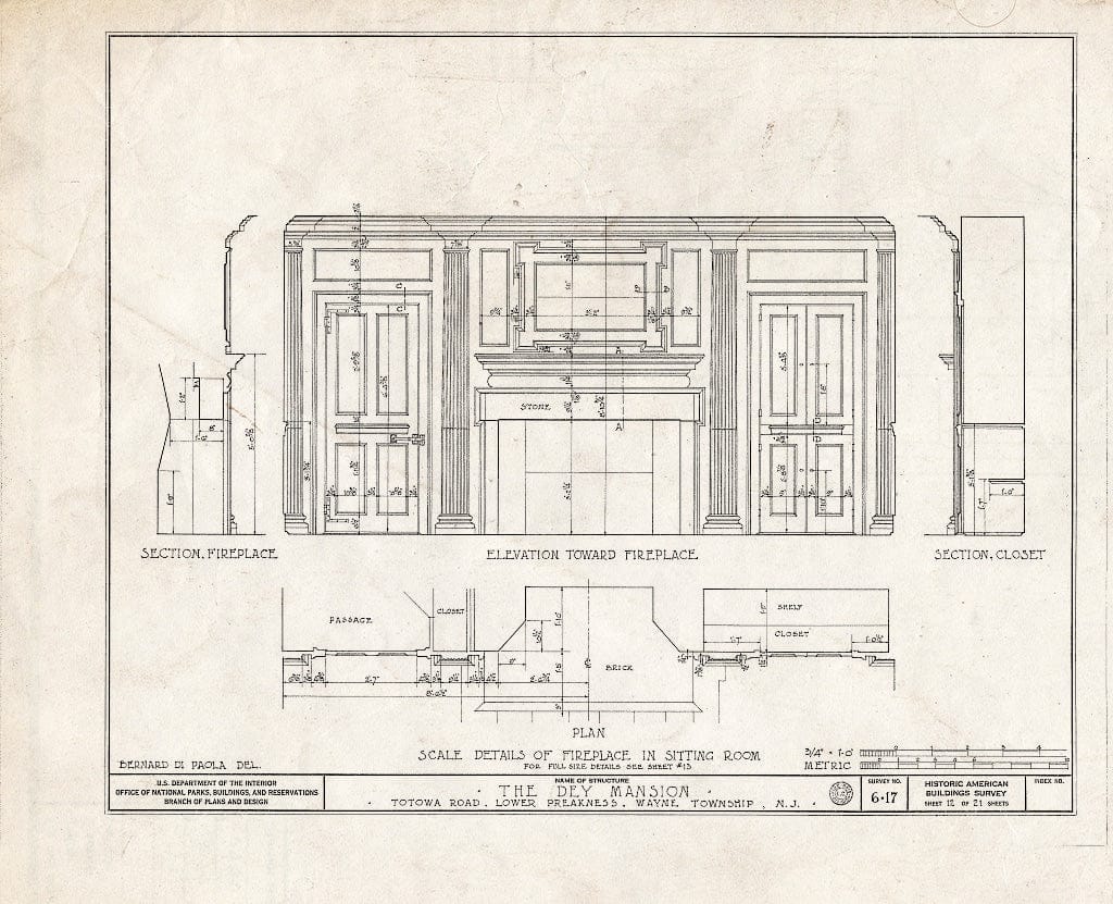 Blueprint HABS NJ,16-PREK,1- (Sheet 12 of 26) - Dey Mansion, 199 Totowa Road, Preakness, Passaic County, NJ