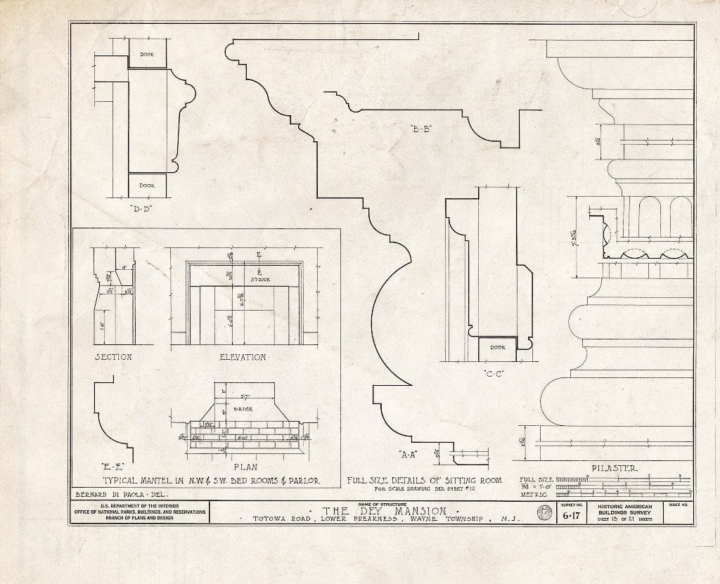 Blueprint HABS NJ,16-PREK,1- (Sheet 13 of 26) - Dey Mansion, 199 Totowa Road, Preakness, Passaic County, NJ