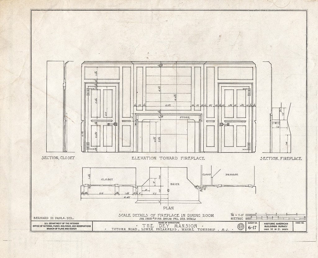 Blueprint HABS NJ,16-PREK,1- (Sheet 14 of 26) - Dey Mansion, 199 Totowa Road, Preakness, Passaic County, NJ