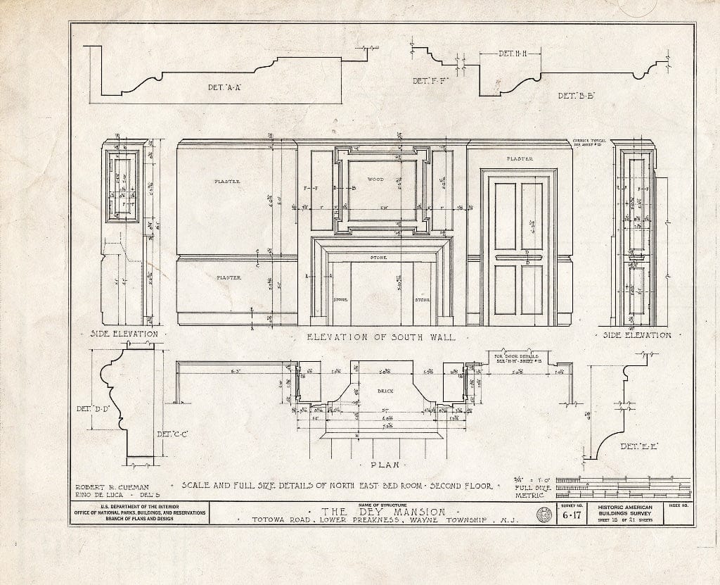 Blueprint HABS NJ,16-PREK,1- (Sheet 16 of 26) - Dey Mansion, 199 Totowa Road, Preakness, Passaic County, NJ