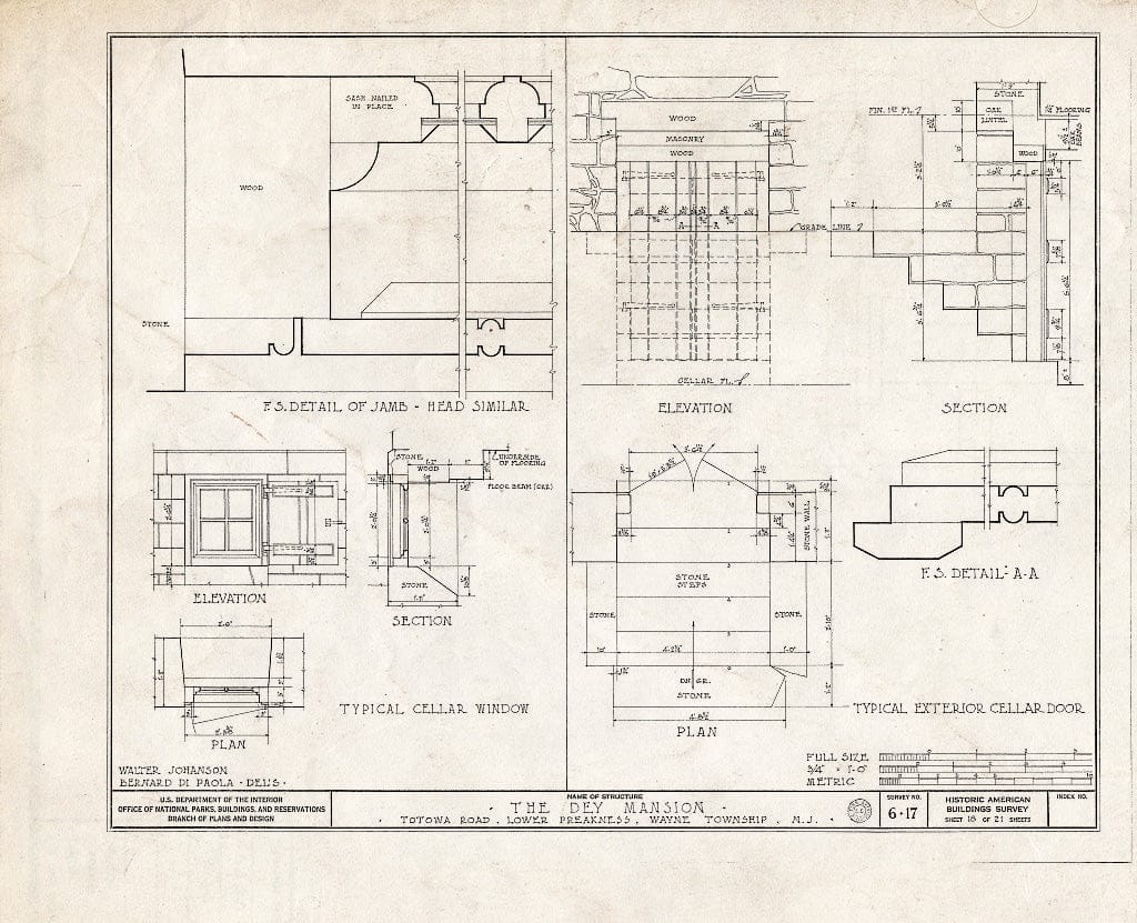 Blueprint HABS NJ,16-PREK,1- (Sheet 18 of 26) - Dey Mansion, 199 Totowa Road, Preakness, Passaic County, NJ