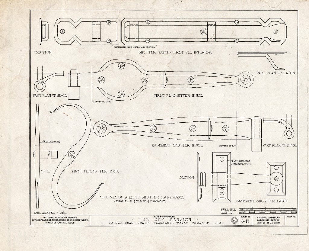 Blueprint HABS NJ,16-PREK,1- (Sheet 21 of 26) - Dey Mansion, 199 Totowa Road, Preakness, Passaic County, NJ
