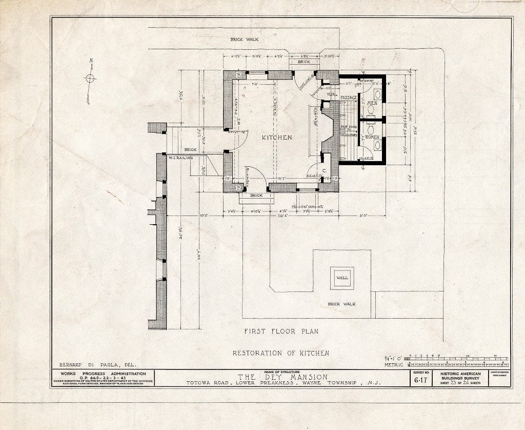 Blueprint HABS NJ,16-PREK,1- (Sheet 23 of 26) - Dey Mansion, 199 Totowa Road, Preakness, Passaic County, NJ