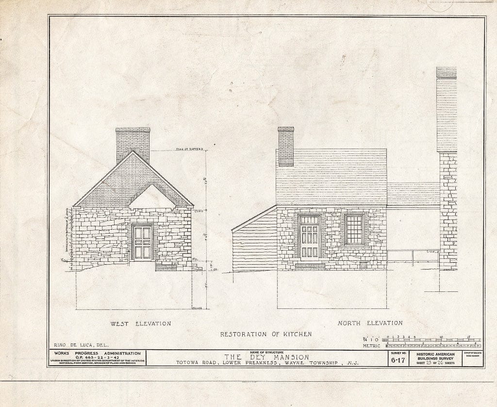 Blueprint HABS NJ,16-PREK,1- (Sheet 25 of 26) - Dey Mansion, 199 Totowa Road, Preakness, Passaic County, NJ