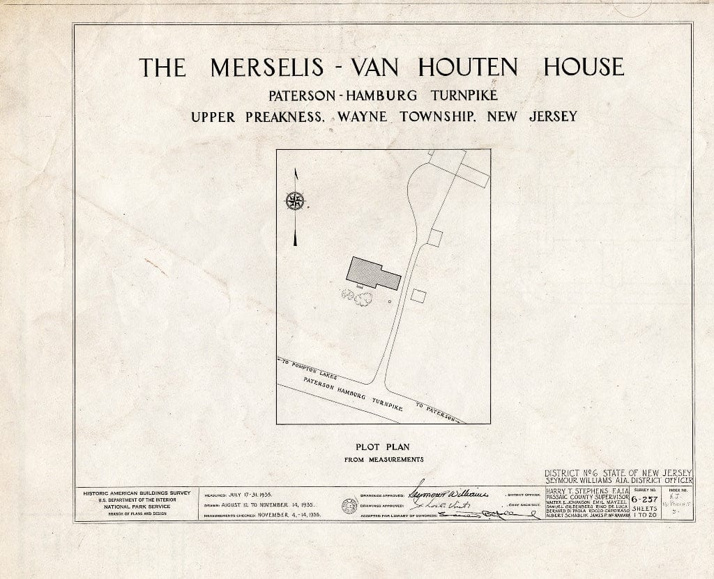 Blueprint HABS NJ,16-POMLA.V,3- (Sheet 0 of 20) - Merselis-Van Houten House, Paterson-Hamburg Pike, Preakness, Passaic County, NJ