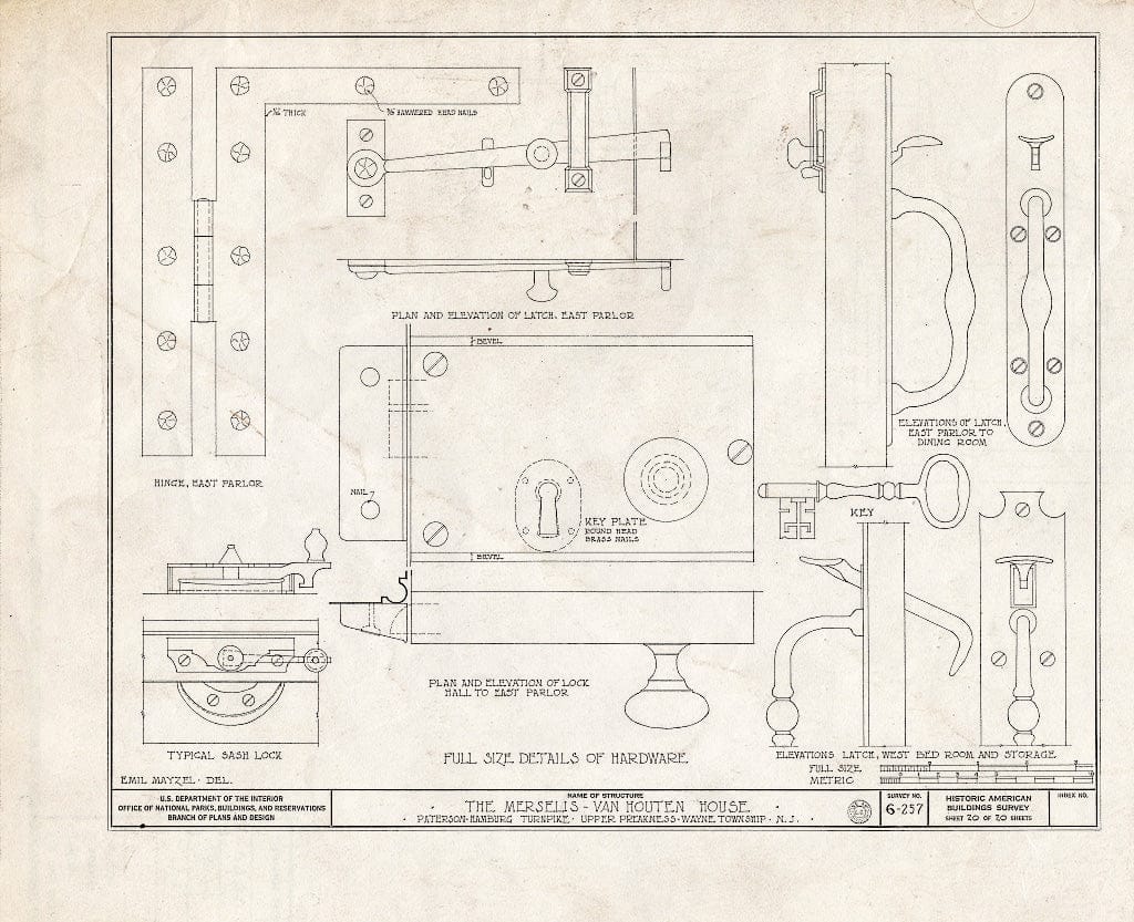 Blueprint HABS NJ,16-POMLA.V,3- (Sheet 20 of 20) - Merselis-Van Houten House, Paterson-Hamburg Pike, Preakness, Passaic County, NJ