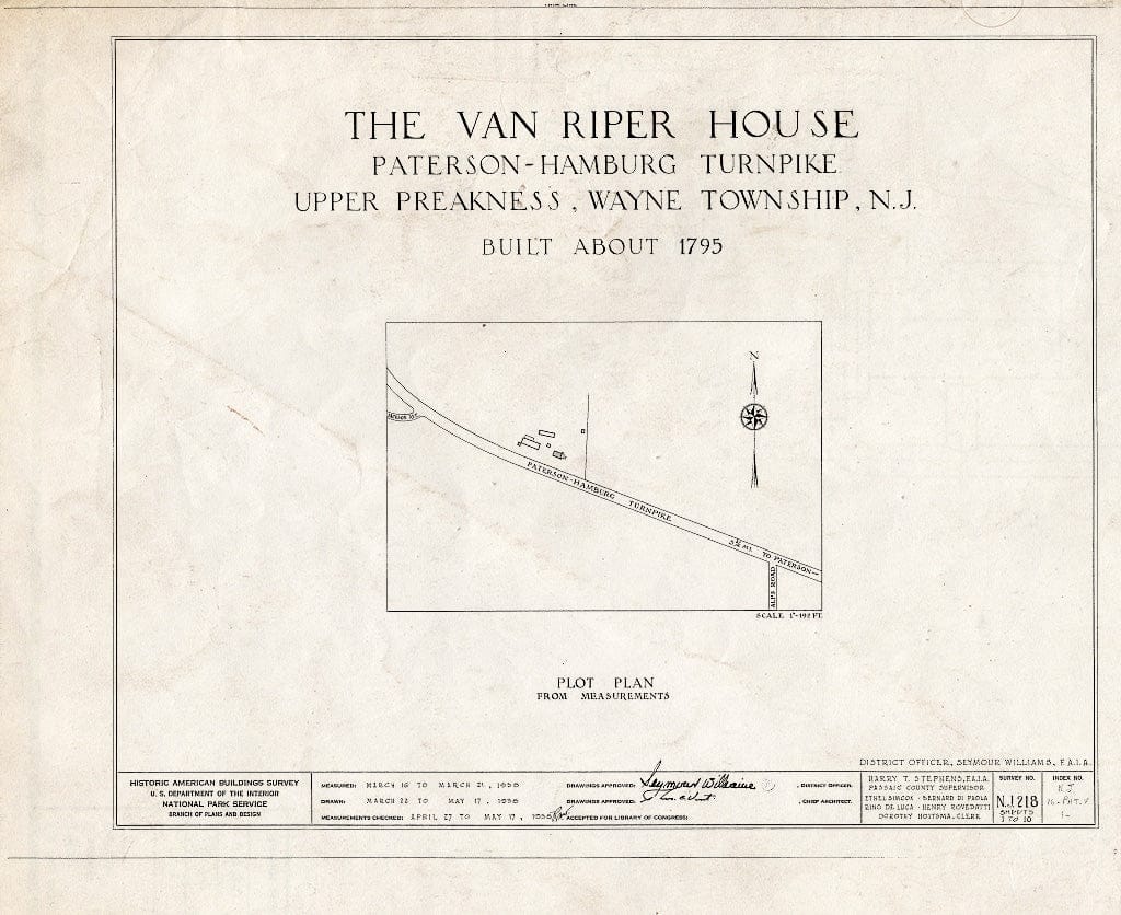 Blueprint HABS NJ,16-PAT.V,1- (Sheet 0 of 10) - Van Riper House, Paterson, Passaic County, NJ