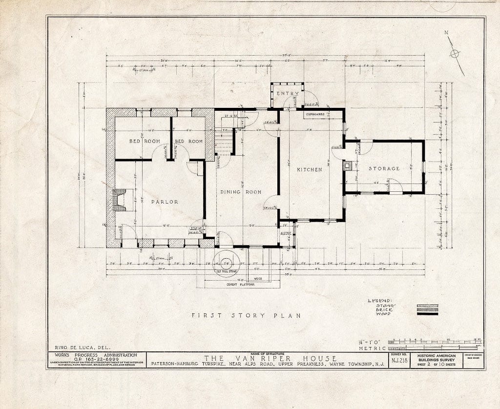 Blueprint HABS NJ,16-PAT.V,1- (Sheet 2 of 10) - Van Riper House, Paterson, Passaic County, NJ