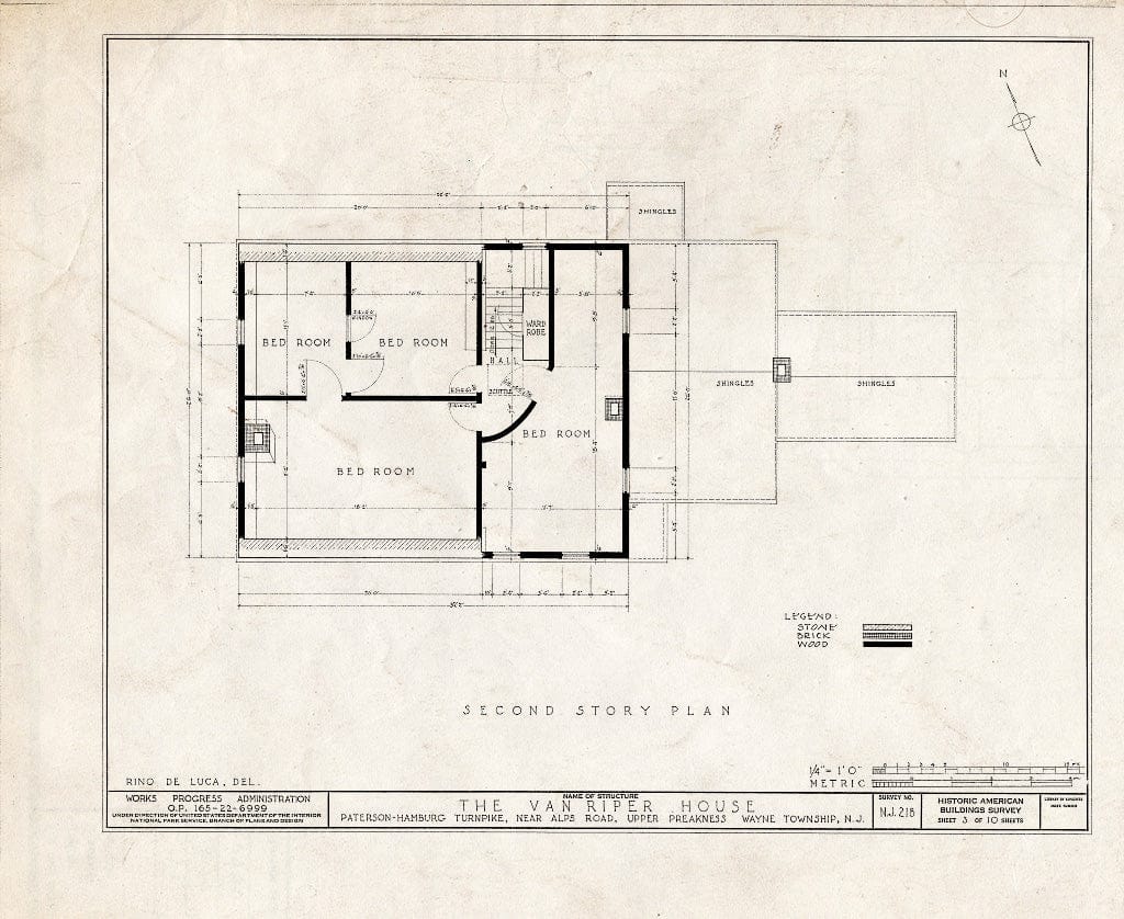 Blueprint HABS NJ,16-PAT.V,1- (Sheet 3 of 10) - Van Riper House, Paterson, Passaic County, NJ