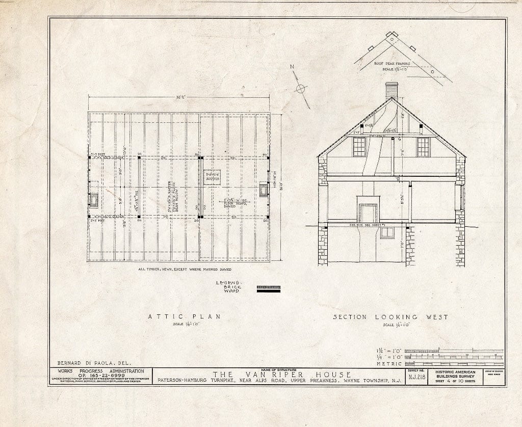 Blueprint HABS NJ,16-PAT.V,1- (Sheet 4 of 10) - Van Riper House, Paterson, Passaic County, NJ