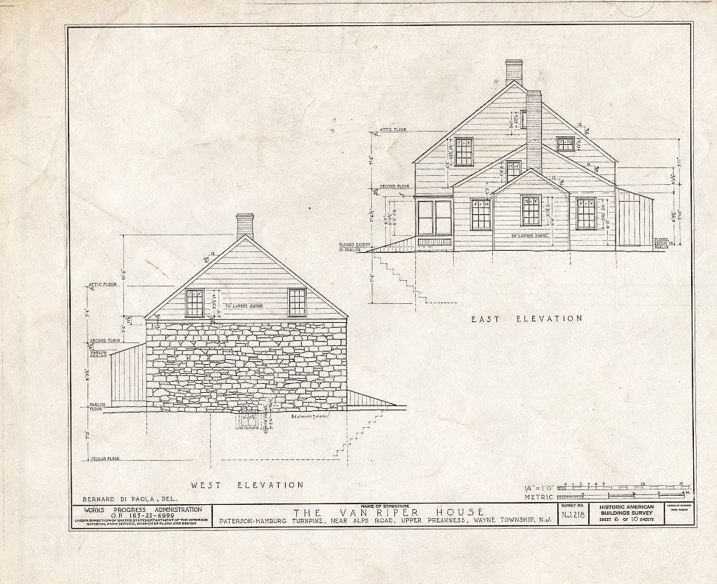 Blueprint HABS NJ,16-PAT.V,1- (Sheet 6 of 10) - Van Riper House, Paterson, Passaic County, NJ