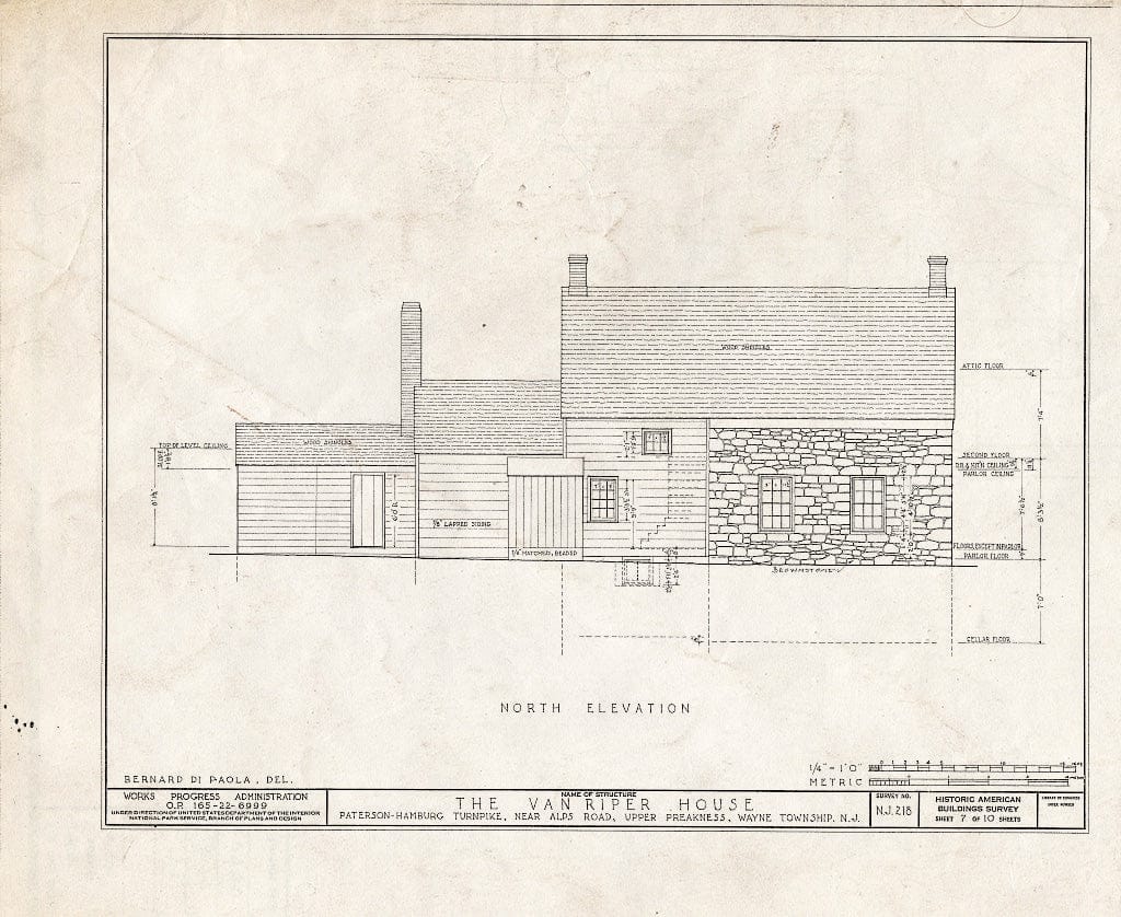 Blueprint HABS NJ,16-PAT.V,1- (Sheet 7 of 10) - Van Riper House, Paterson, Passaic County, NJ