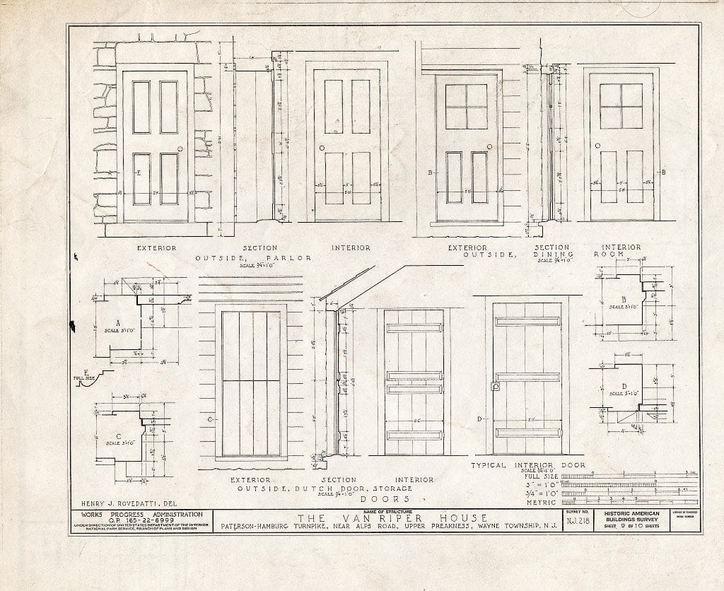 Blueprint HABS NJ,16-PAT.V,1- (Sheet 9 of 10) - Van Riper House, Paterson, Passaic County, NJ