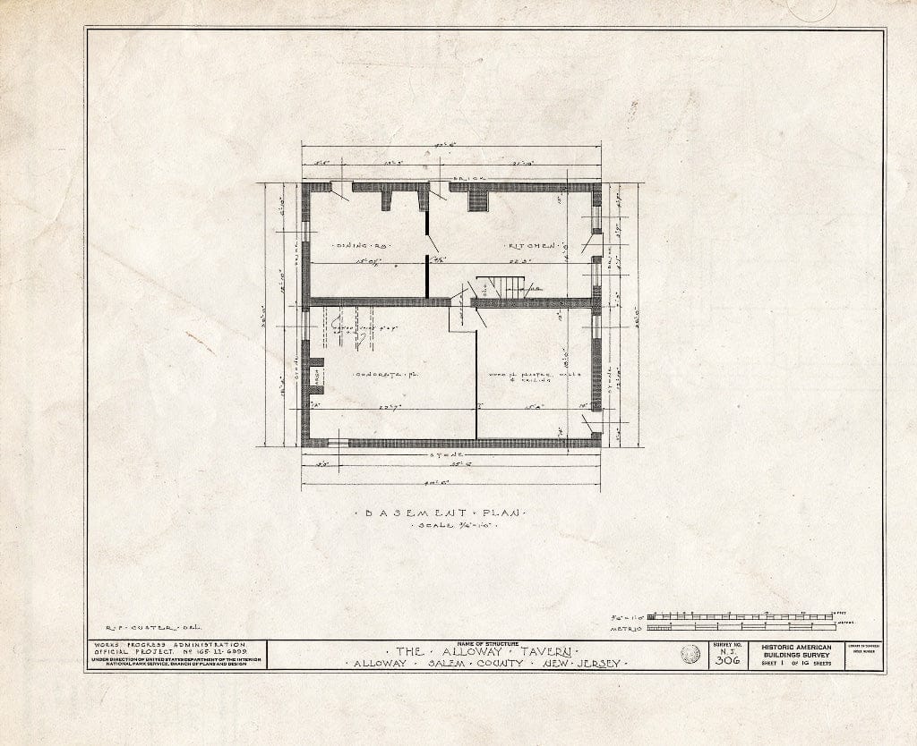 Blueprint HABS NJ,17-ALLO,3- (Sheet 1 of 16) - Alloway Tavern, Main & Greenwich Streets, Alloway, Salem County, NJ