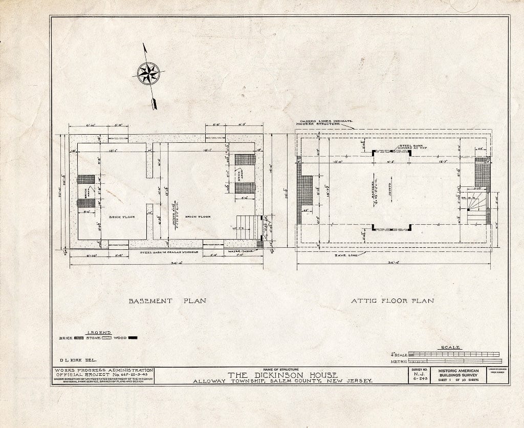 Blueprint HABS NJ,17-OAKL,1- (Sheet 1 of 10) - Dickinson House, Alloway, Salem County, NJ