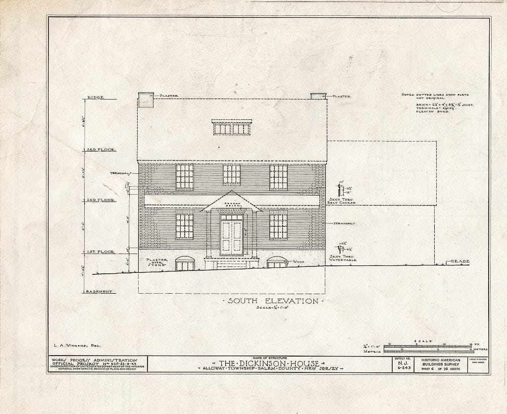 Blueprint HABS NJ,17-OAKL,1- (Sheet 6 of 10) - Dickinson House, Alloway, Salem County, NJ