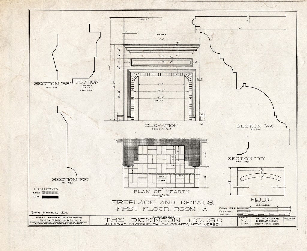 Blueprint HABS NJ,17-OAKL,1- (Sheet 7 of 10) - Dickinson House, Alloway, Salem County, NJ