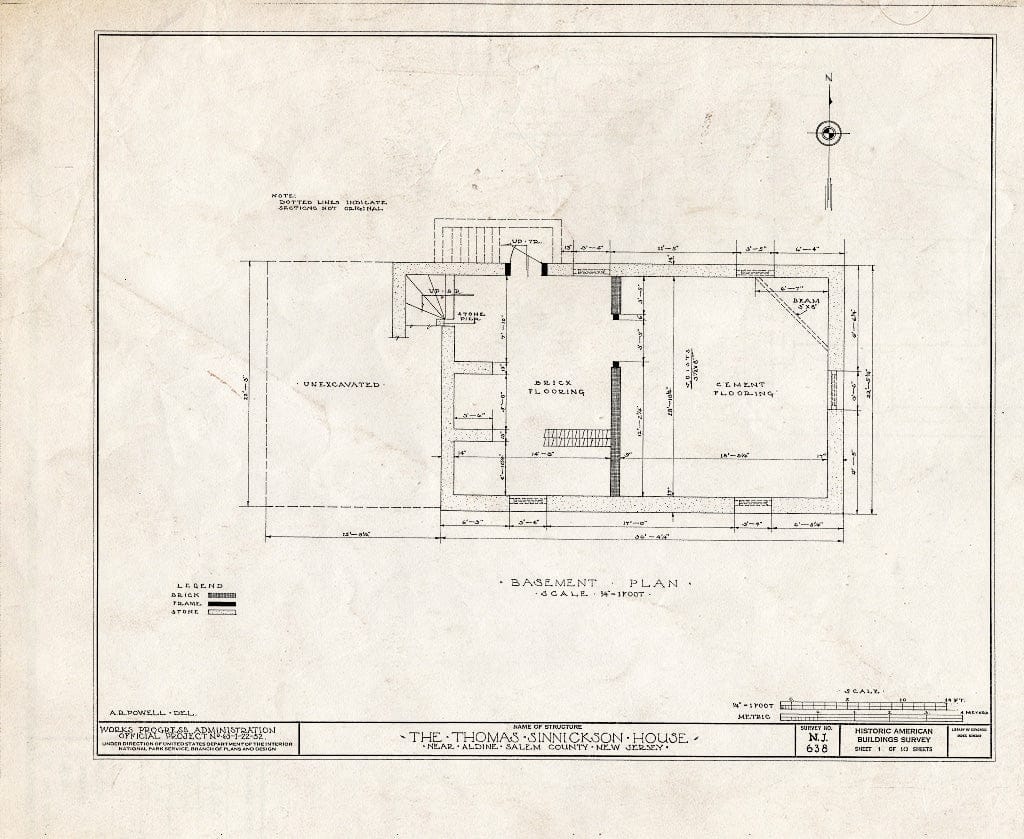 Blueprint HABS NJ,17-ALD.V,2- (Sheet 1 of 10) - Thomas Sinnickson House, Aldine, Salem County, NJ