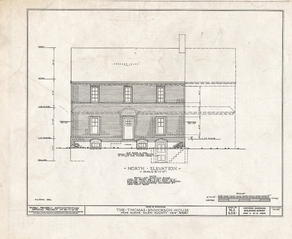 Blueprint HABS NJ,17-ALD.V,2- (Sheet 5 of 10) - Thomas Sinnickson House, Aldine, Salem County, NJ
