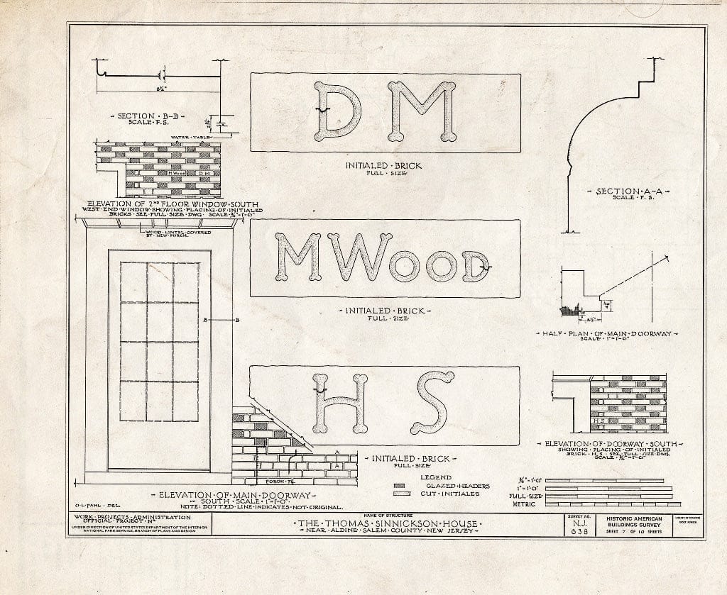 Blueprint HABS NJ,17-ALD.V,2- (Sheet 7 of 10) - Thomas Sinnickson House, Aldine, Salem County, NJ