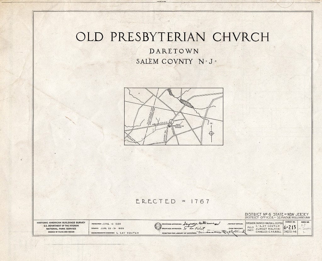 Blueprint HABS NJ,17-DARTO,1- (Sheet 0 of 6) - Old Pittsgrove Presbyterian Church, Aldine Road, Daretown, Salem County, NJ