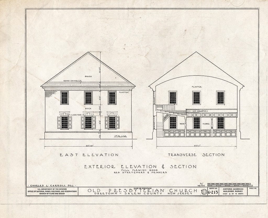 Blueprint HABS NJ,17-DARTO,1- (Sheet 3 of 6) - Old Pittsgrove Presbyterian Church, Aldine Road, Daretown, Salem County, NJ