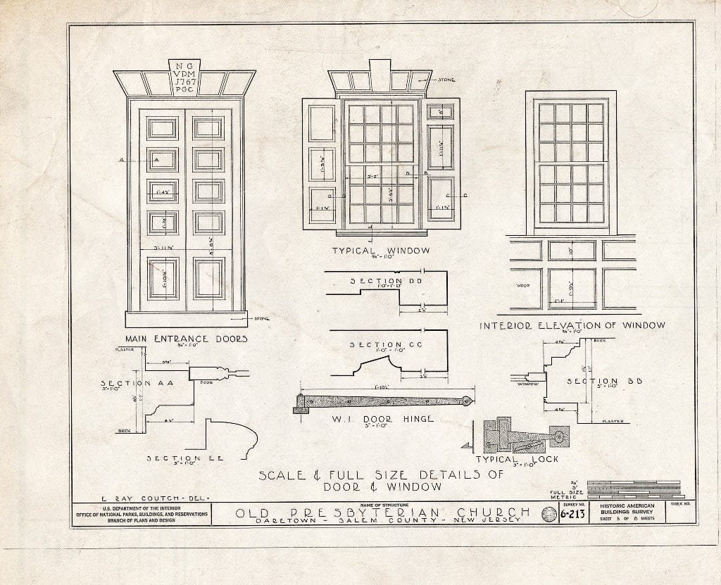 Blueprint HABS NJ,17-DARTO,1- (Sheet 5 of 6) - Old Pittsgrove Presbyterian Church, Aldine Road, Daretown, Salem County, NJ