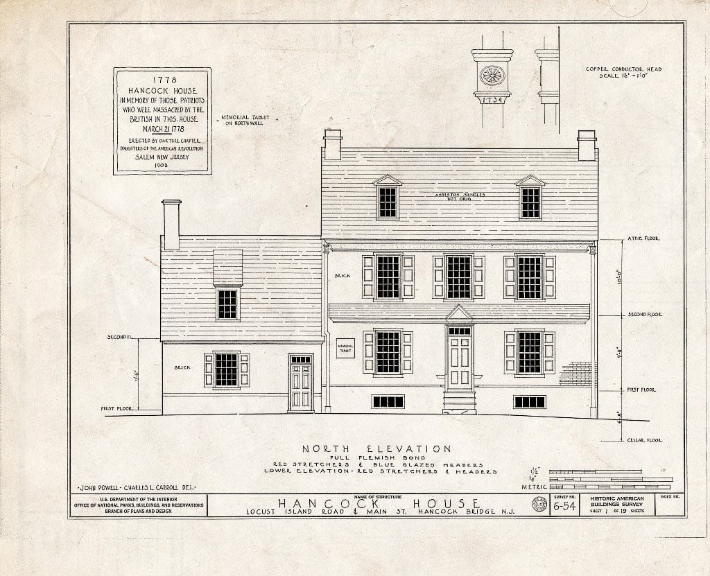 Blueprint HABS NJ,17-HANBR,1- (Sheet 1 of 19) - Hancock House, Locust Island Road & Main Street, Hancocks Bridge, Salem County, NJ