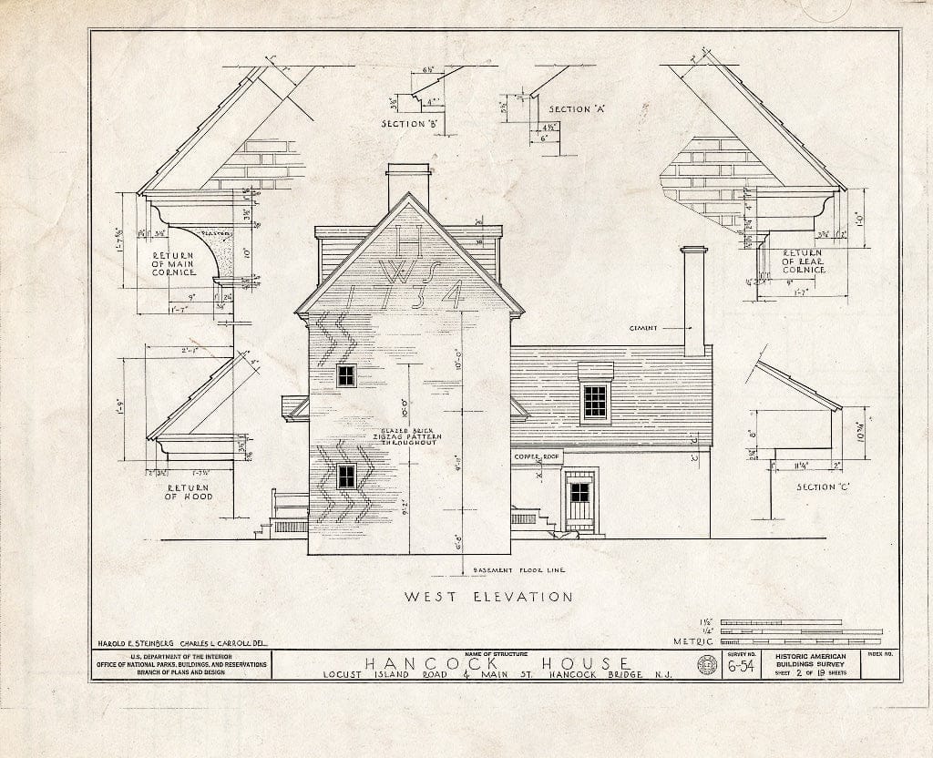Blueprint HABS NJ,17-HANBR,1- (Sheet 2 of 19) - Hancock House, Locust Island Road & Main Street, Hancocks Bridge, Salem County, NJ